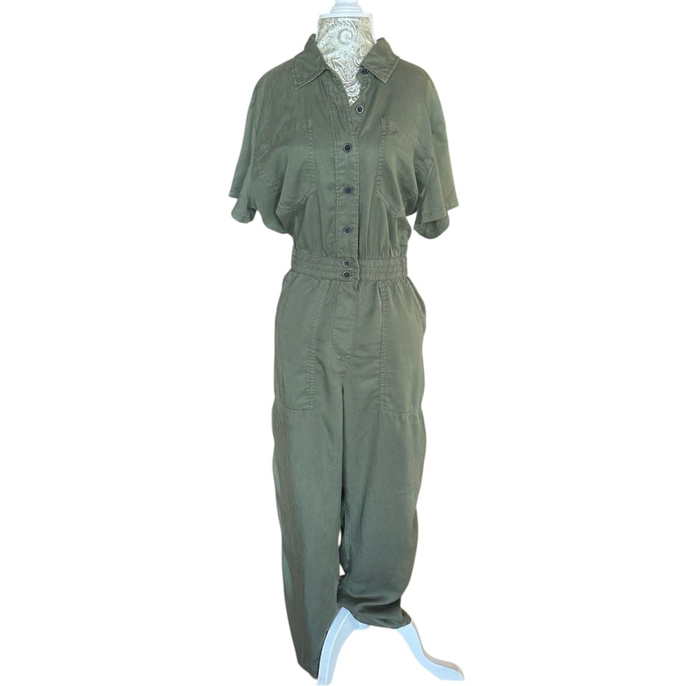 Fall JLO Style Green Khaki Button Women's Pant Jumpsuit Size Medium Boho